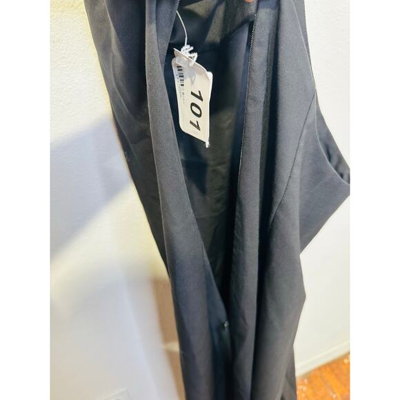 ROHE Black Open Back High Neckline Tie Strap Detail Floor Length Back Slit Dress - Picture 6 of 16